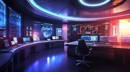 Control Room with Soft Glowing Light Effects
