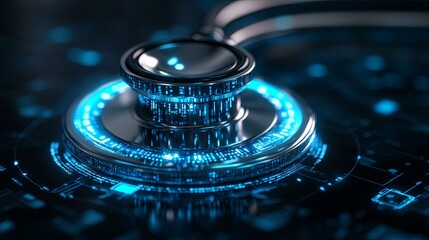 High-tech stethoscope with digital design highlighting healthcare innovation and futuristic technology