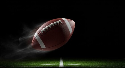 American Football in Flight - Dynamic of an American football soaring through the air above a field, symbolizing speed, competition, victory, athleticism, and teamwork