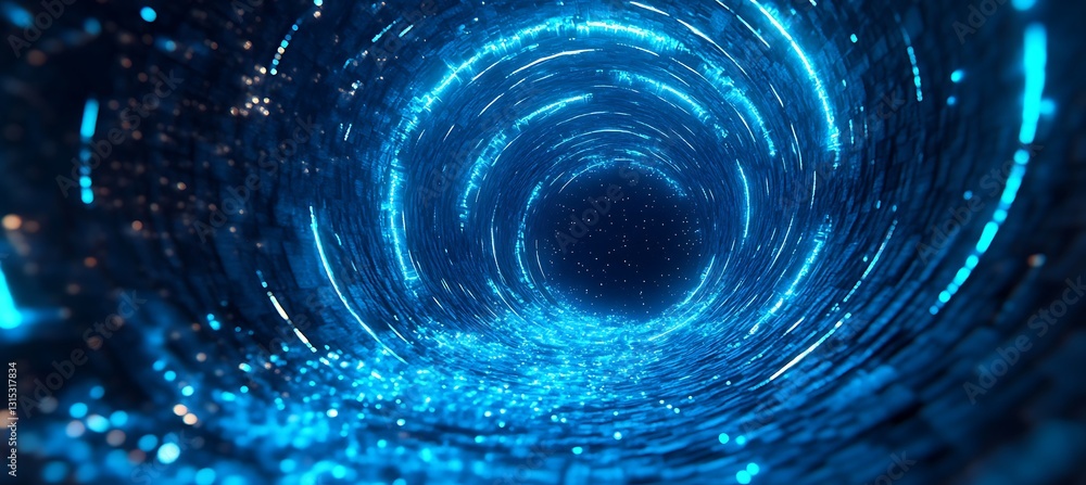 Poster dynamic blue neon swirls creating an abstract background and a futuristic cosmic backdrop of light a