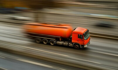 Motion blurred tanker truck on the highway. Industry and pollution concept.