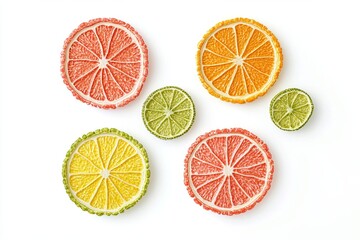 Fototapeta premium Vibrant Citrus Fruit Slices Background Pattern Design Summer Refreshing Healthy Food Juicy Tropical Organic Natural Delicious Vitamin C Bright Colors 