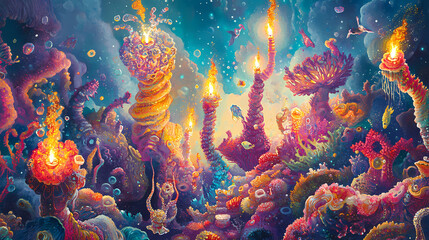 vibrant joyful marine creatures