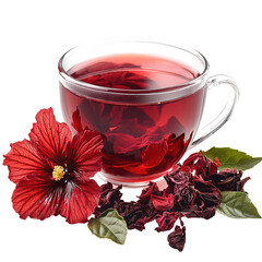 Organic Hibiscus Tea Isolated on Transparent Background, PNG