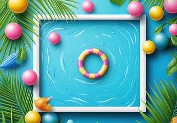 Obraz premium Tropical pool summer fun framed illustration