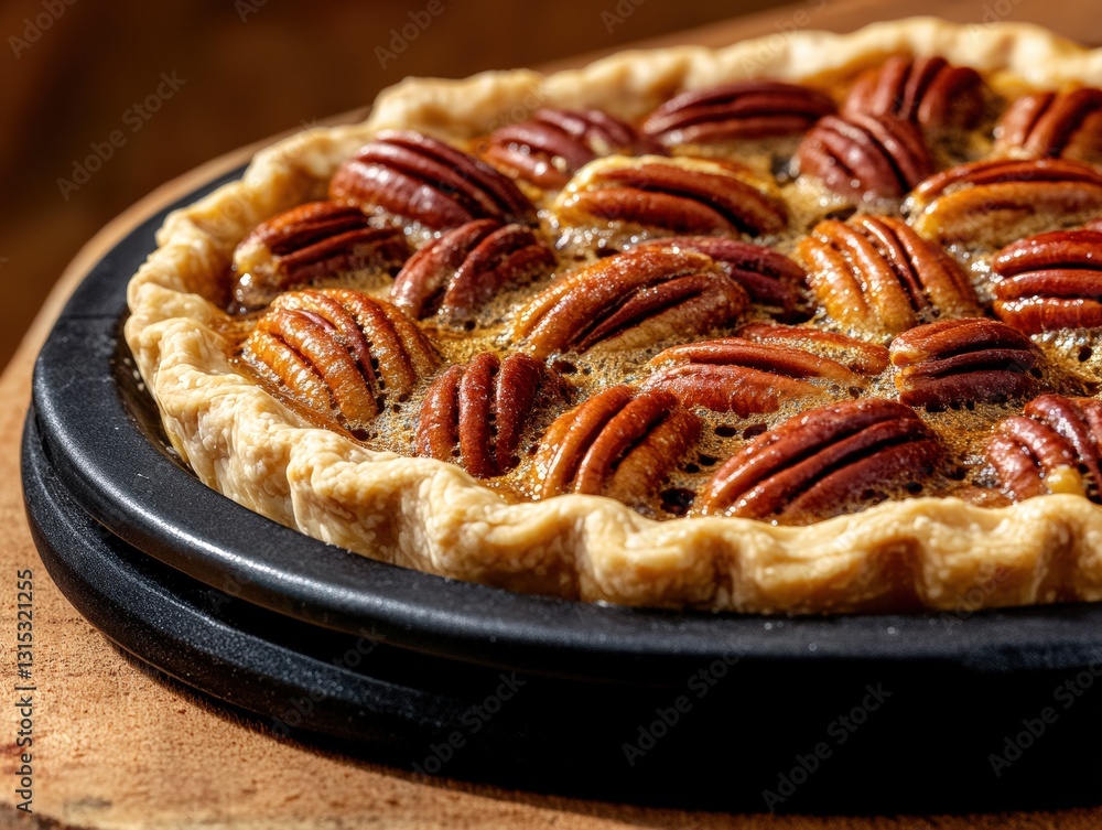 Poster exquisite pecan pie with a tantalizing filling and topped generously with pecans perfect for any swe