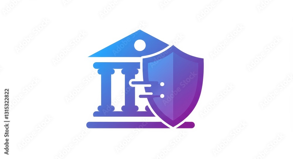 Poster secure banking protection - a stylized depicting a bank building protected by a shield, symbolizing 