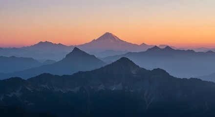 Obraz premium Serene Landscape: Sunrise Over Mountain Peaks