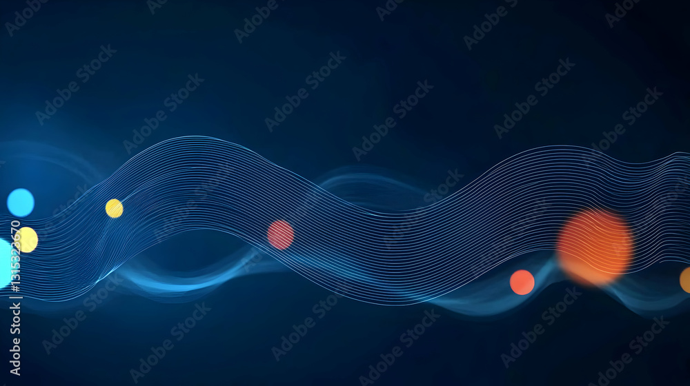 Poster abstract blue digital wave with glowing particles and dynamic flowing lines in a futuristic technolo