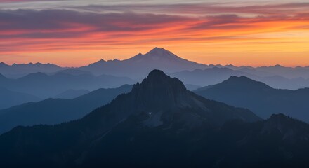Serene Landscape: Sunrise Over Mountain Peaks