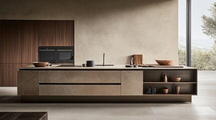 Modern Minimalist Kitchen Design: Earthy Tones and Sleek Aesthetics