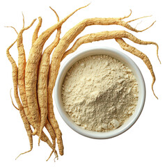 Organic Ginseng Powder Isolated on Transparent Background, PNG