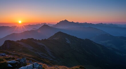 Serene Landscape: Sunrise Over Mountain Peaks