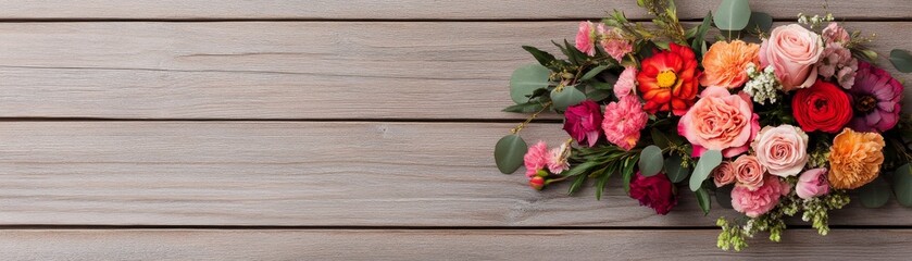 Fototapeta premium Elegant bohemian-style floral display on reclaimed wood, vintage decor
