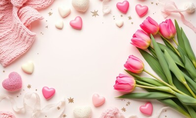 Pink tulips and hearts arrangement