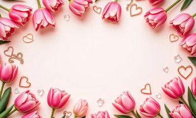 Pink tulips with heart decorations