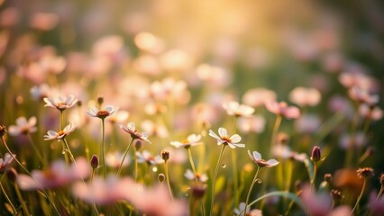 Realistics Capture ethereal beauty of a mesmerizing meadow adorned with a tapestry of untamed blosso