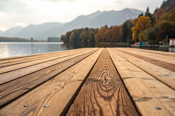 wooden bridge over the lake in autumn
