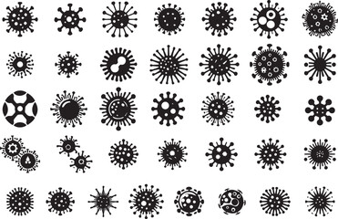 Silhouette set of vector illustrations of simple shapes of various virus icons and pictograms