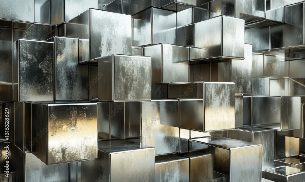 Aufkleber reflective metallic blocks create mesmerizing landscape, showcasing maze like arrangement that evoke