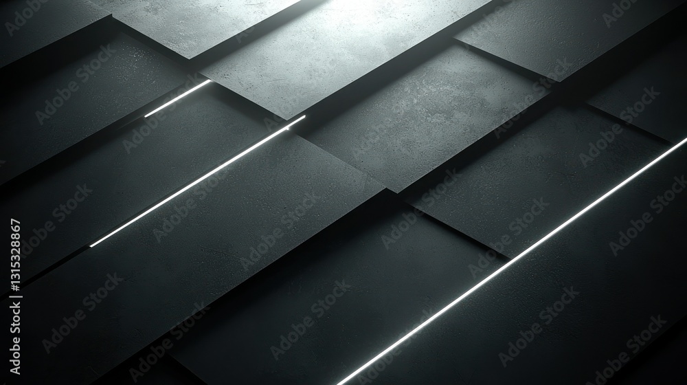 Poster abstract dark tiled pattern with light lines accentuating layered geometric shapes