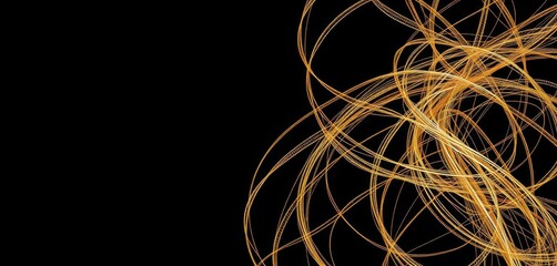 Abstract black background with interwoven gold threads, creating a luxurious, textured pattern, elegant, abstract