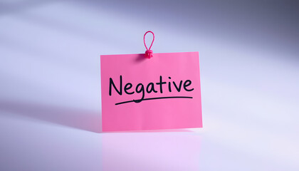 pink sticky note with the word negative on it, transparent background, photo. with white shades