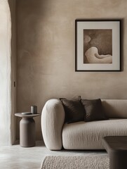 A minimalist modern interior with a neutral color palette