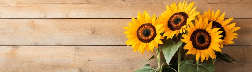 Obraz premium Warm nostalgic feel of sunflowers against a wooden barn wall