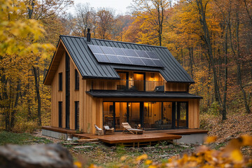 Sustainable Construction Design Featuring Eco-Friendly Living with Solar Panels and Green Roofs Generated by AI