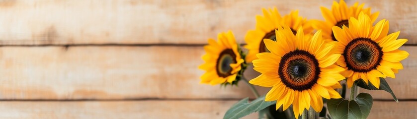 Obraz premium Warm nostalgic feel of sunflowers against a wooden barn wall
