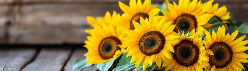 Obraz premium Dreamy countryside still life featuring sunflowers and rustic wooden beams