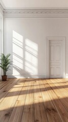 Obraz premium Sunlit Empty Room: Modern Interior Design with Wooden Floor