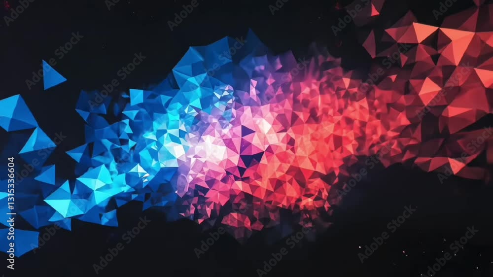 Poster blue and red abstract digital 3d low poly design with glowing light effects and futuristic cyber bac