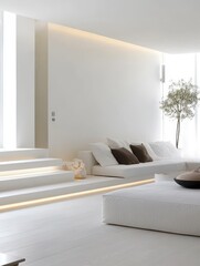 A minimalist interior with white sofa and a simple setting
