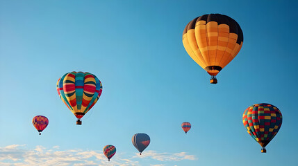 Obraz premium Colorful Hot Air Balloons Soaring In Blue Sky