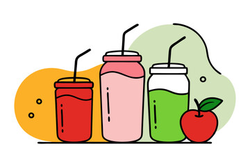 Healthy and Colorful Assorted Smoothie Jars with Fruit Blends