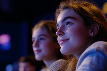 First romantic date At The Cinema, Young Couple Enjoying A Movie Together, Generative AI