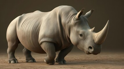 Obraz premium Massive rhino, muscles tense, lowered head, ready to sprint, perissodactyl, powerful animal, animal photography