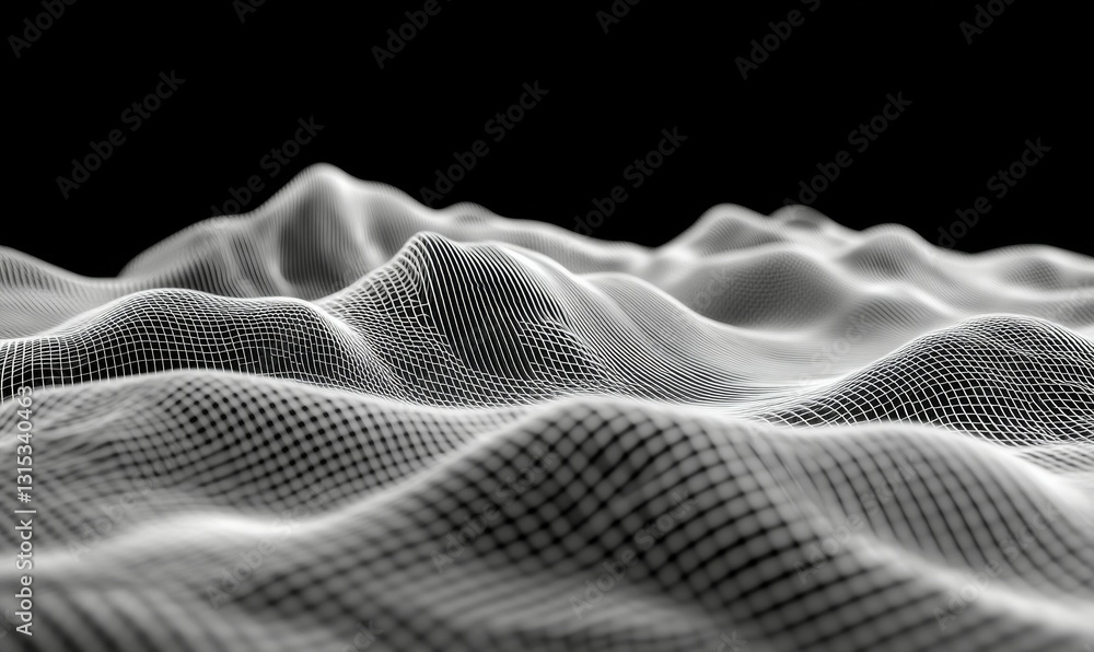 Poster sea wave feeling. the flowing curves of a soft surface. a 3d image of a field of strings twisted int