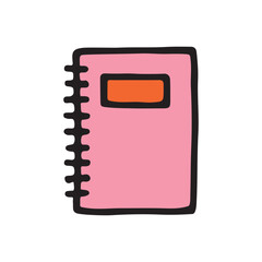 Doodle book or notebook icon hand drawn with black line in freehand style and colored. Vector illustration isolated on white background