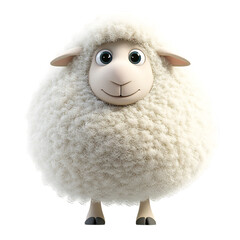 Fluffy 3D Cartoon Sheep with Cloud-like Wool Isolated on Transparent Background