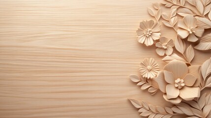 Fototapeta premium Soft golden glow highlighting delicate floral details on wood