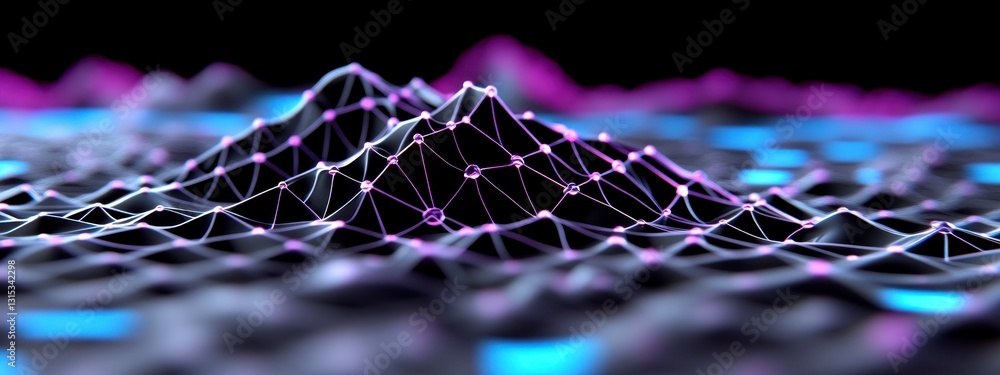 Aufkleber abstract digital mountain range with glowing nodes and lines