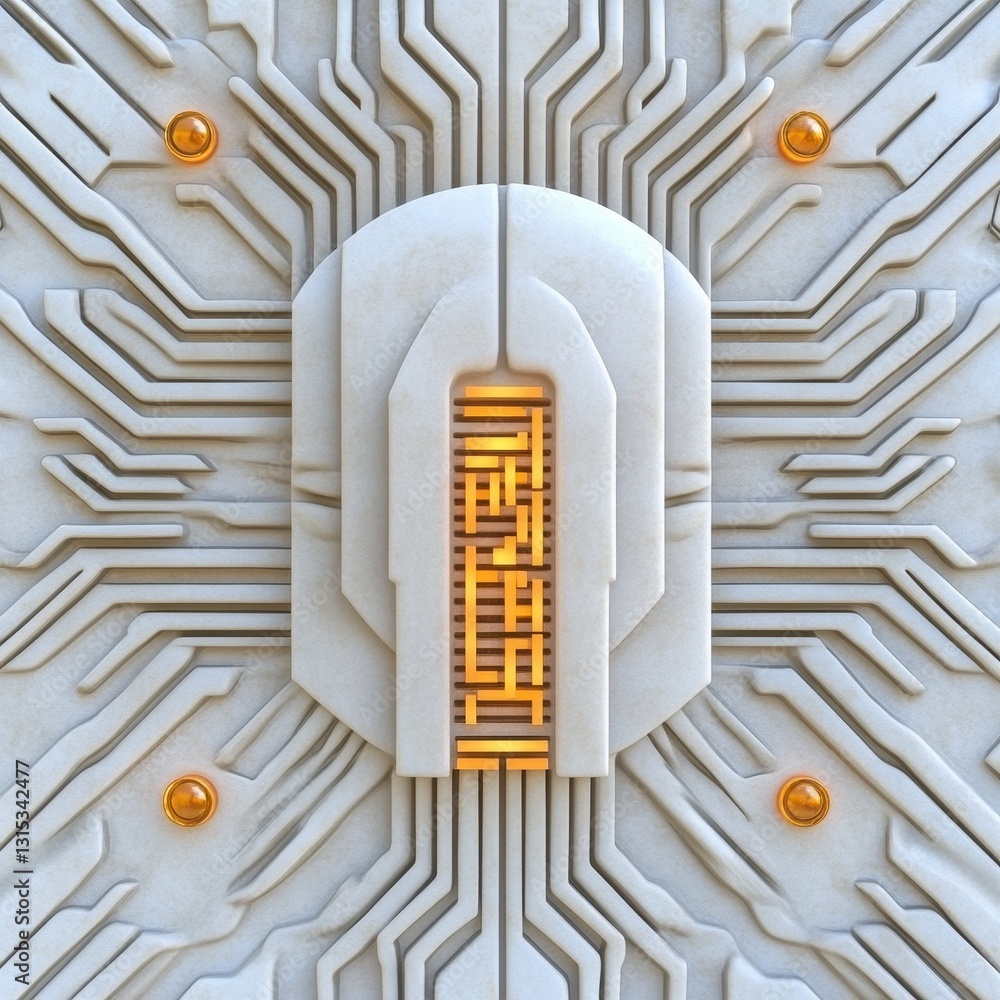 Poster abstract futuristic circuit board design with glowing central element