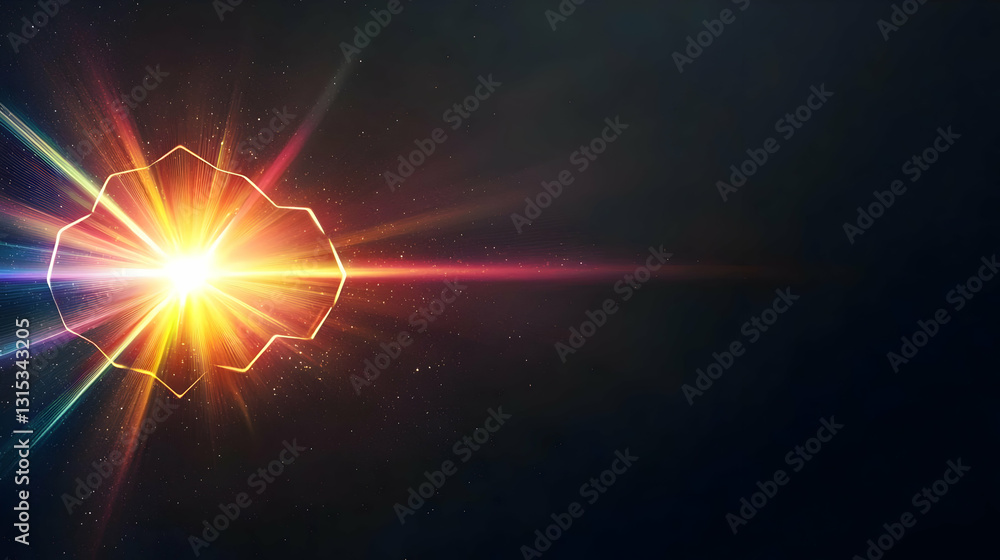 Poster vivid explosion of bright light and energy against a dark background with colorful glowing sparks an