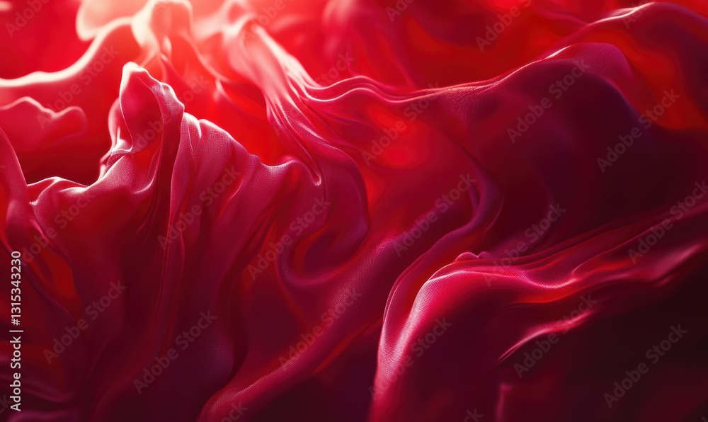 Aufkleber luxurious red silk fabric flowing dynamically with intricate folds, illuminated by soft light for a 
