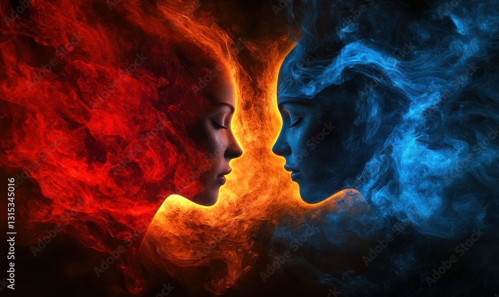 Aufkleber dynamic abstract background with fiery red and blue smoke swirling together, creating an intense and