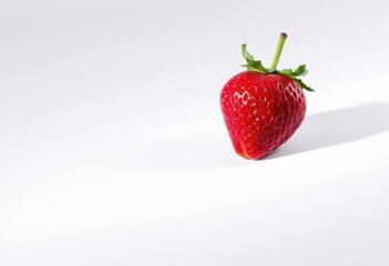 A single ripe strawberry, vibrant red, sits alone against a pure white backdrop, ingredient, vitamin c