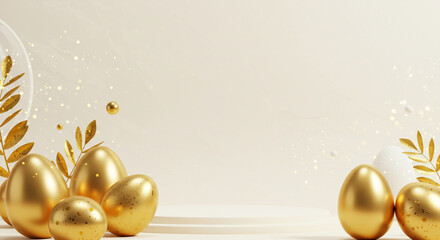 Background de páscoa com ovos dourados bege